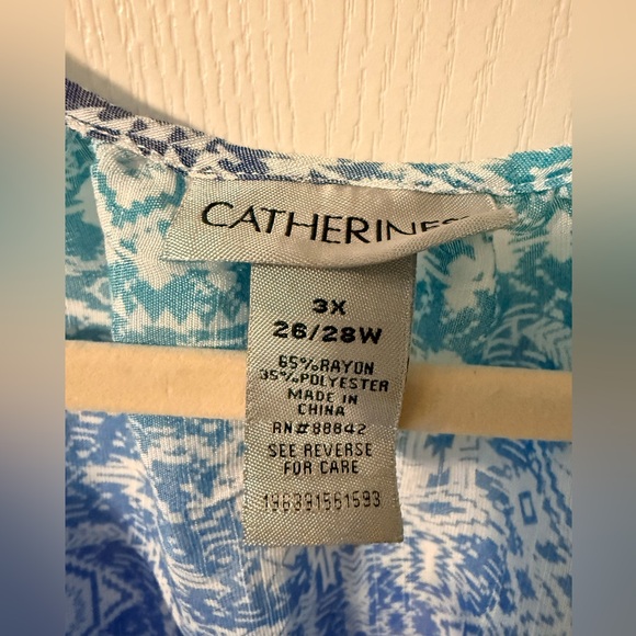 Catherines Blue Green Boho Print Blouse - Picture 4 of 10